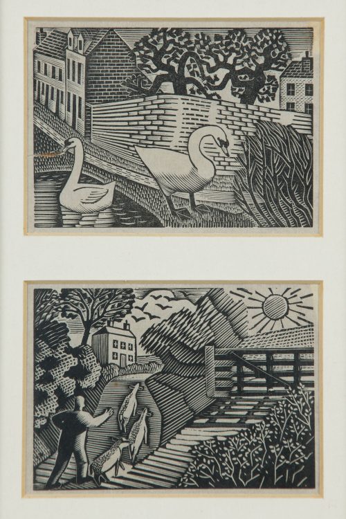 eric ravilious designs for london transport green line coach advertisements two of four
