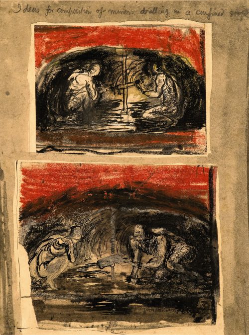 graham sutherland ideas for composition of miners drilling in a confined stope