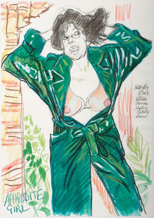 john bratby aphrodite girl in green mac