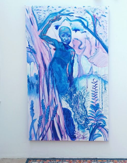 Saint Tayki emerging pasts, oil on canvas, 150 x 90cm